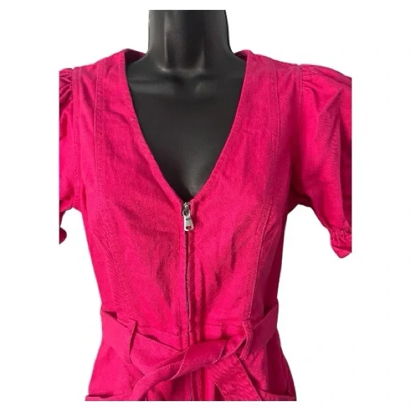 & Other Stories Belted Puff Sleeve Zip-Front Jumpsuit – Fuchsia Pink (Size 2) - Picture 5 of 9